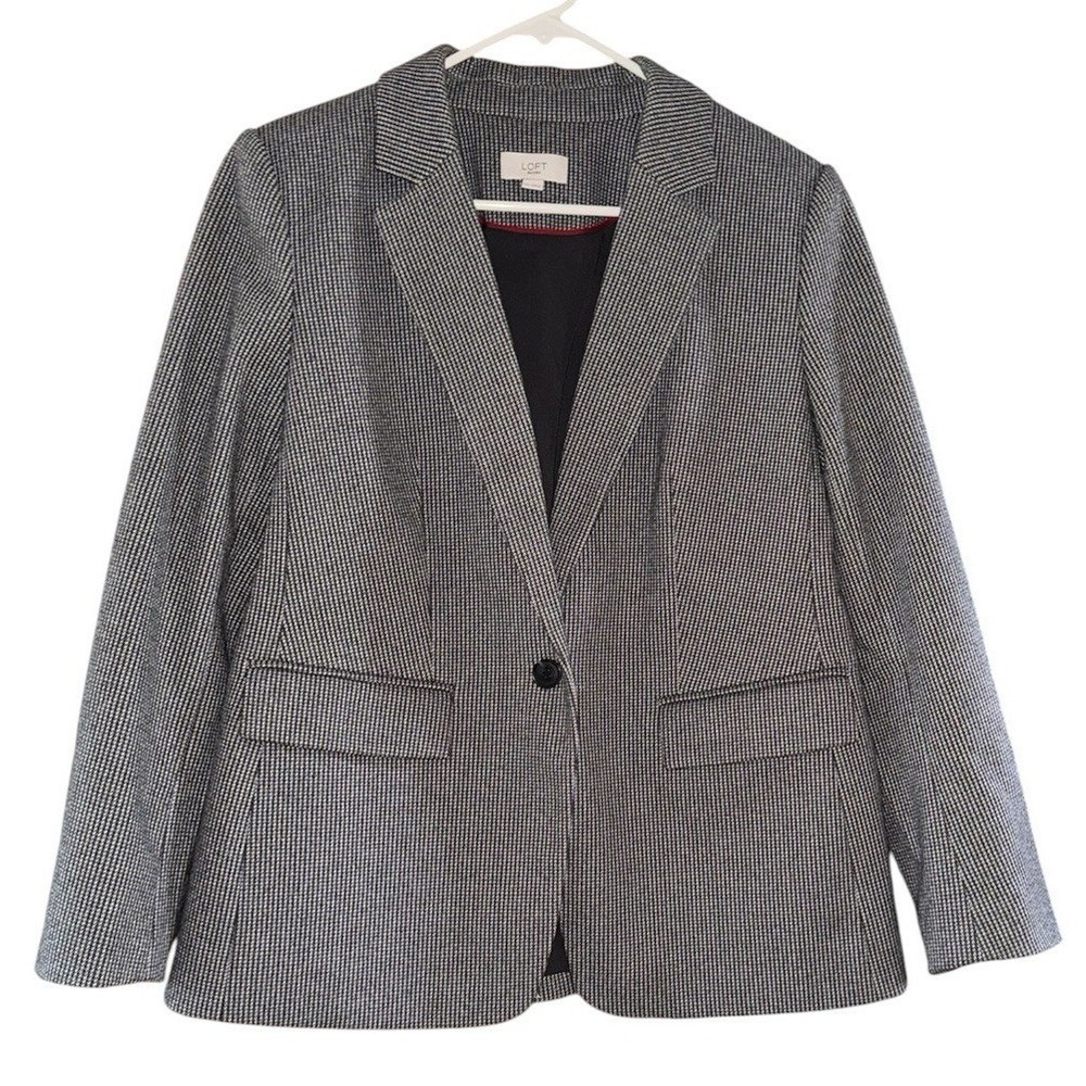 LOFT Petites Houndstooth Blazer with Elbow Patches – Size 12P